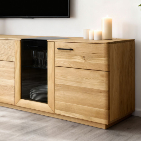 Tölgyfa szekrénysor, vitrin, polc és TV állvány  - 5