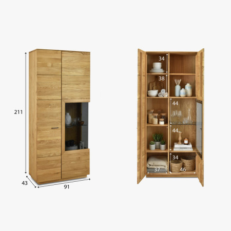 Tölgyfa szekrénysor, vitrin, polc és TV állvány  - 17