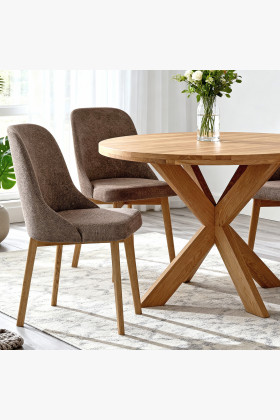 Elegáns étkezőszék szürkésbarna szövettel és tölgyfa lábakkal  - 1 2