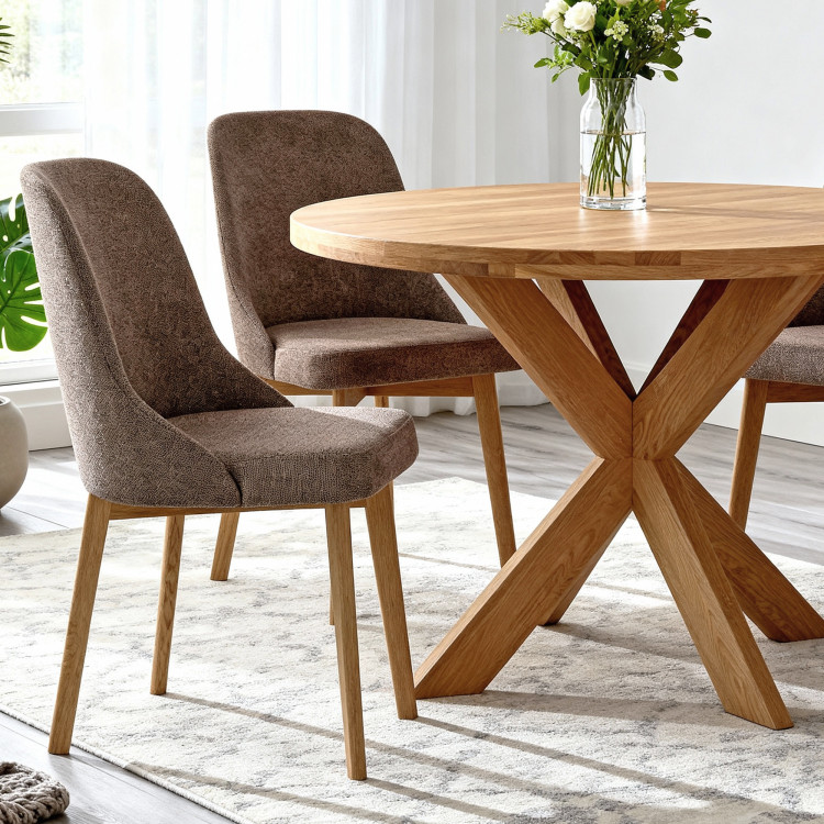 Elegáns étkezőszék szürkésbarna szövettel és tölgyfa lábakkal  - 2