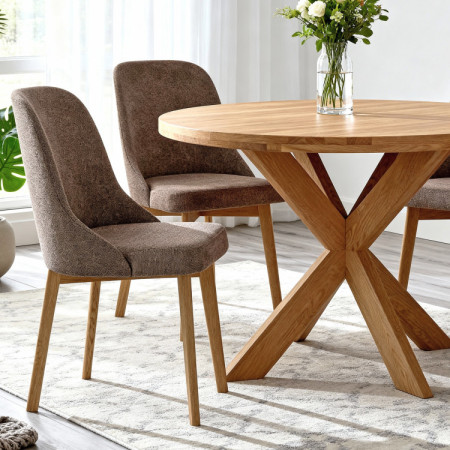 Elegáns étkezőszék szürkésbarna szövettel és tölgyfa lábakkal  - 2