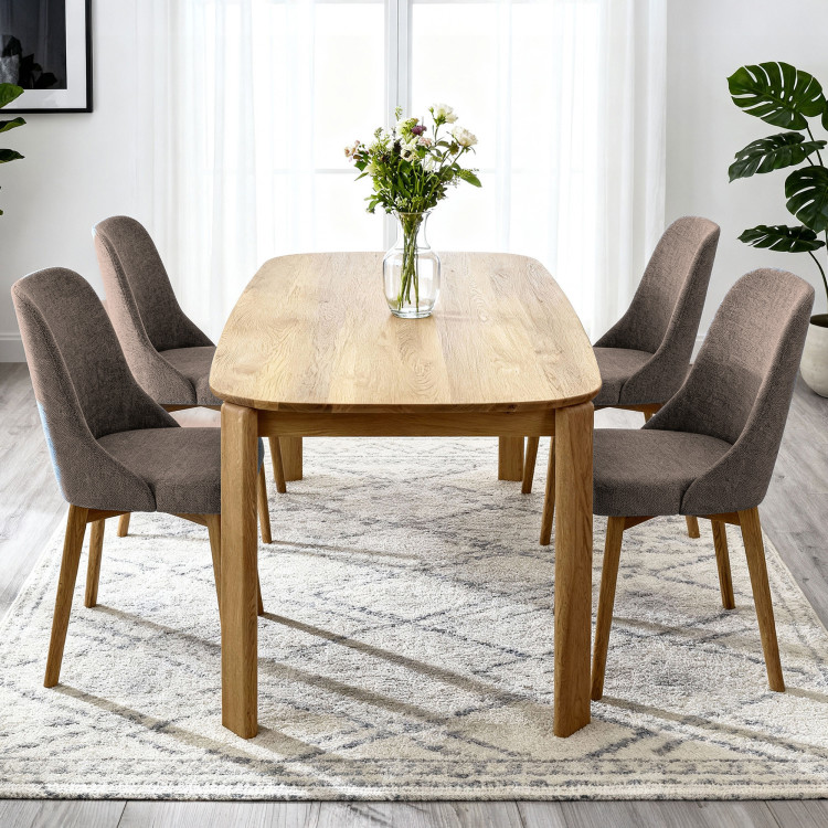 Elegáns étkezőszék szürkésbarna szövettel és tölgyfa lábakkal  - 3