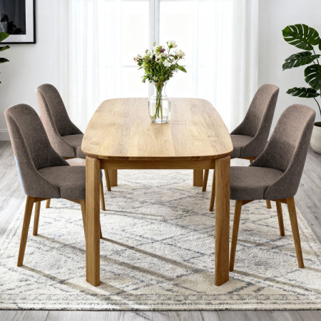 Elegáns étkezőszék szürkésbarna szövettel és tölgyfa lábakkal  - 3