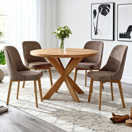 Elegáns étkezőszék szürkésbarna szövettel és tölgyfa lábakkal  - 4