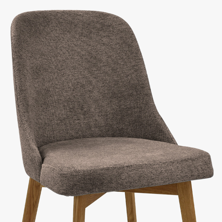 Elegáns étkezőszék szürkésbarna szövettel és tölgyfa lábakkal  - 5