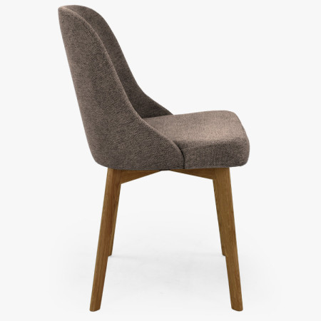 Elegáns étkezőszék szürkésbarna szövettel és tölgyfa lábakkal  - 6