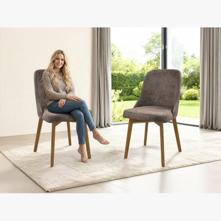 Elegáns étkezőszék szürkésbarna szövettel és tölgyfa lábakkal  - 9