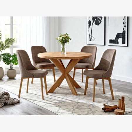 Elegáns étkezőszék szürkésbarna szövettel és tölgyfa lábakkal  - 13