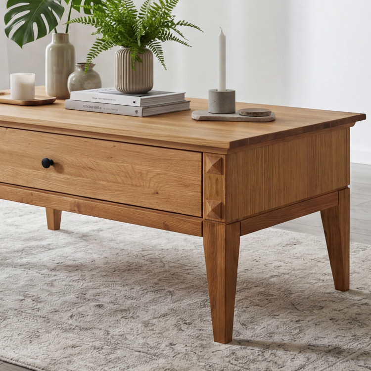 Tölgyfa dohányzóasztal lábakkal 100 x 60 cm  - 2