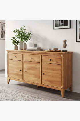Tömör tölgyfa rusztikus skandináv komód 160 cm, 3 ajtó, 3 fiók