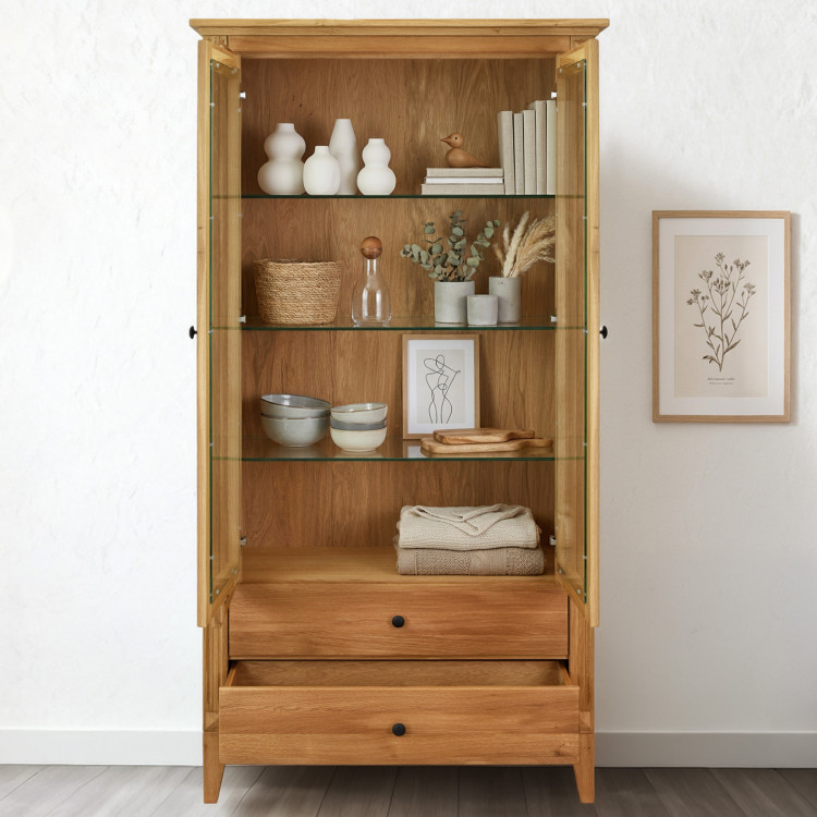 Dubtölgyes fiókos vitrin rusztikus stílusban  - 2