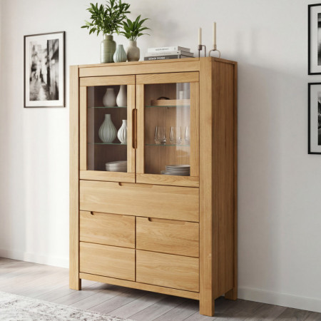Dub tölgy vitrines szekrény üveges ajtókkal és fix  - 1