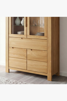 Dub tölgy vitrines szekrény üveges ajtókkal és fix  - 1 2