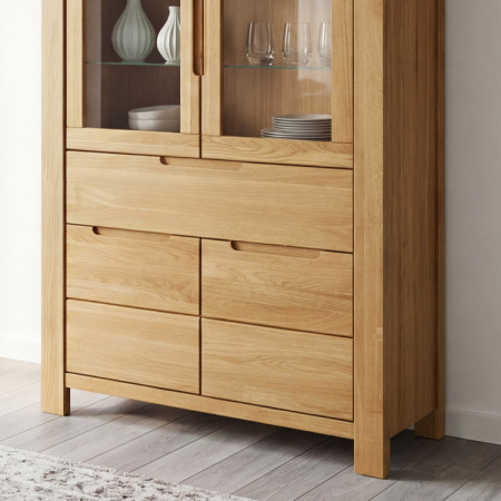 Dub tölgy vitrines szekrény üveges ajtókkal és fix  - 2