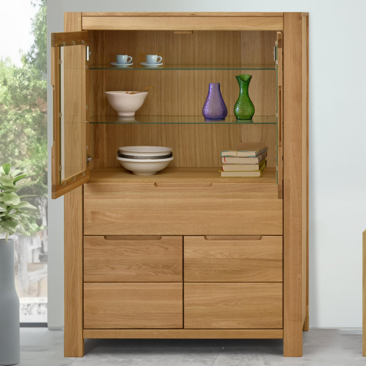 Dub tölgy vitrines szekrény üveges ajtókkal és fix  - 5