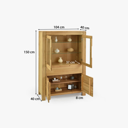 Dub tölgy vitrines szekrény üveges ajtókkal és fix  - 9