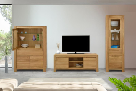 Dub tölgy vitrines szekrény üveges ajtókkal és fix  - 15