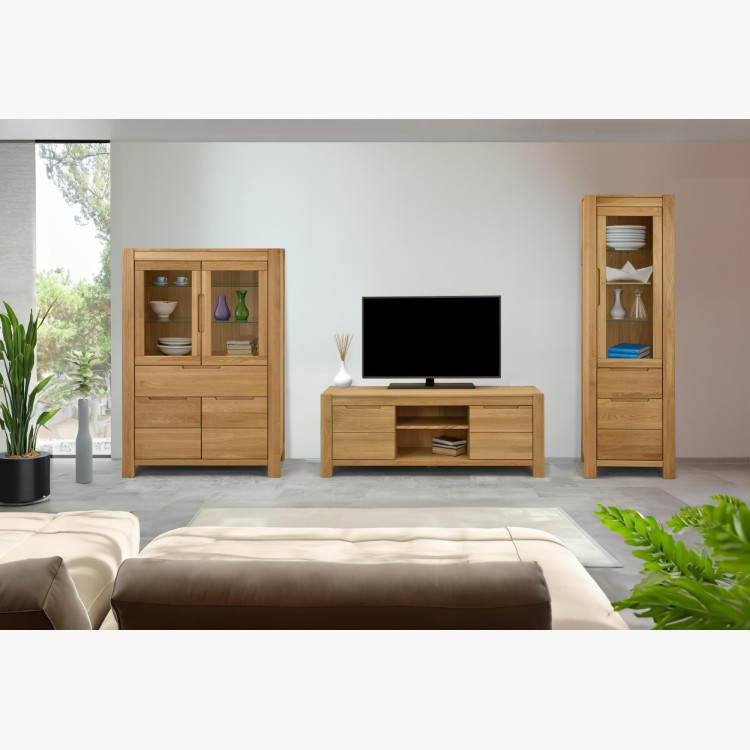 Dub tölgy vitrines szekrény üveges ajtókkal és fix  - 17