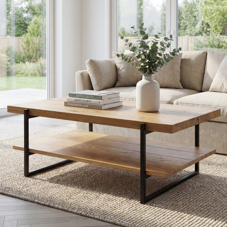 Masszív konferenciaasztal polccal, tölgy  - 1