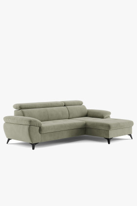 Modern bal oldali sarokkanapé ágyfunkcióval, keményfa szerkezetű