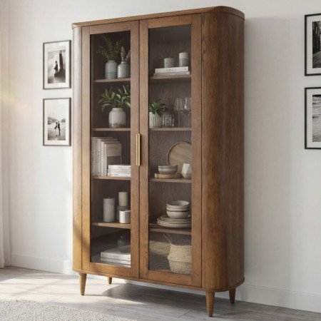 Kétajtós üveges vitrin dió színben  - 1