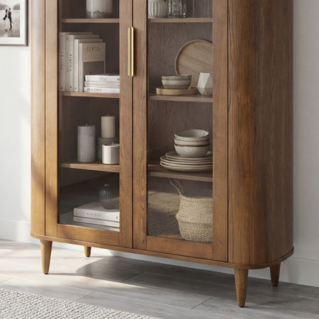 Kétajtós üveges vitrin dió színben  - 2