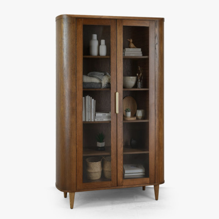 Kétajtós üveges vitrin dió színben  - 3