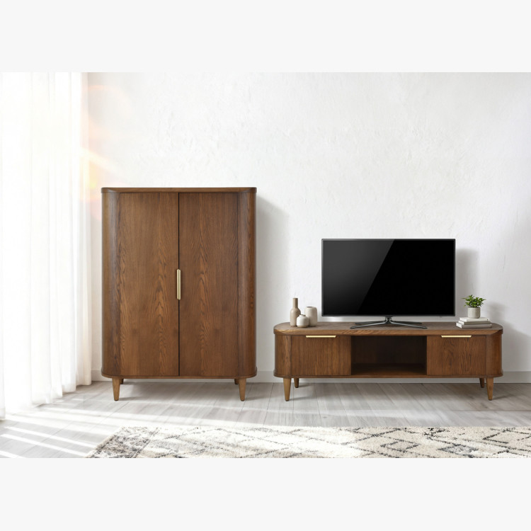 Kétajtós üveges vitrin dió színben  - 5