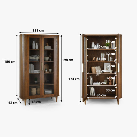 Kétajtós üveges vitrin dió színben  - 11