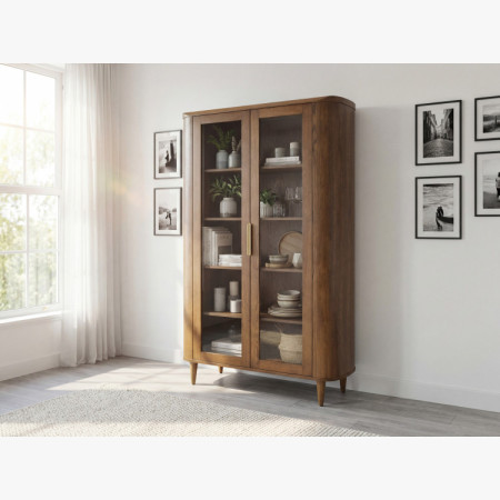 Kétajtós üveges vitrin dió színben  - 12