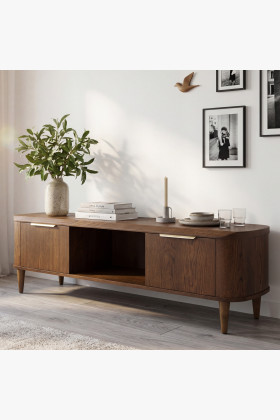 Lekerekített diószínű TV-komód 180 cm, soft-close ajtókkal