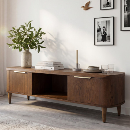 Lekerekített TV-szekrény 180 cm dió színben  - 1