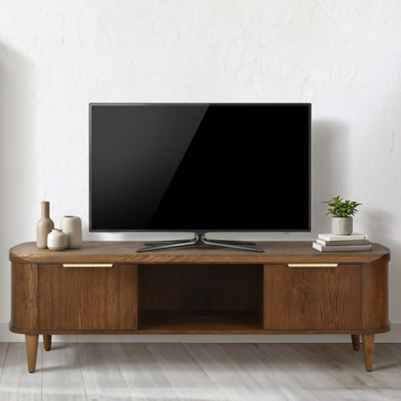 Lekerekített TV-szekrény 180 cm dió színben  - 6