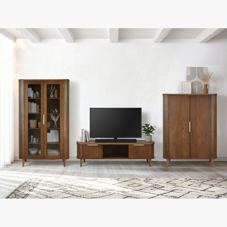 Lekerekített TV-szekrény 180 cm dió színben  - 9