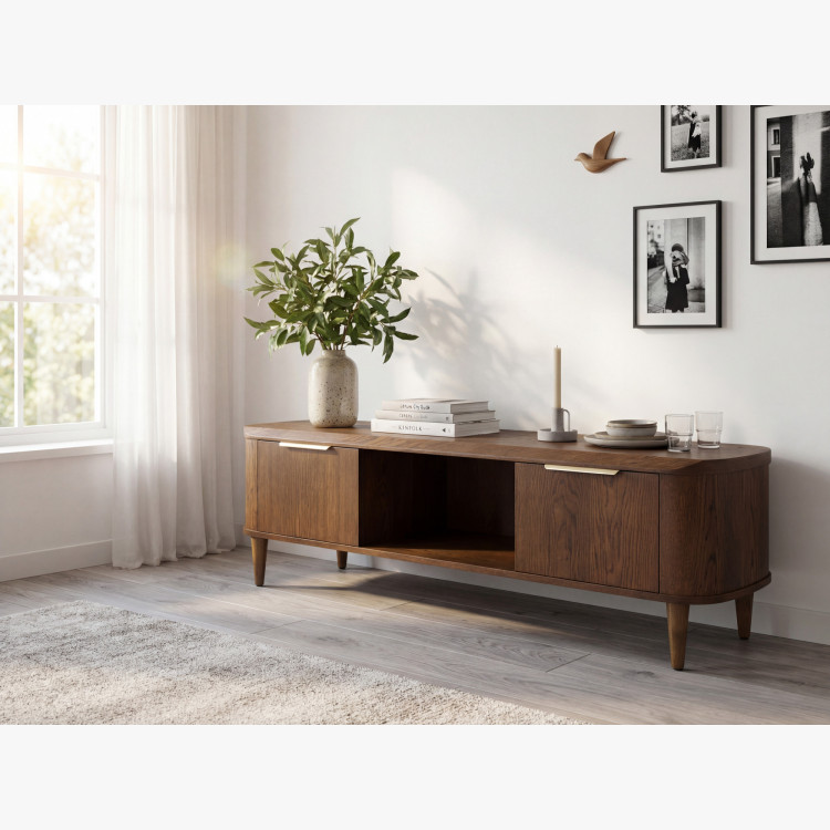 Lekerekített TV-szekrény 180 cm dió színben  - 11