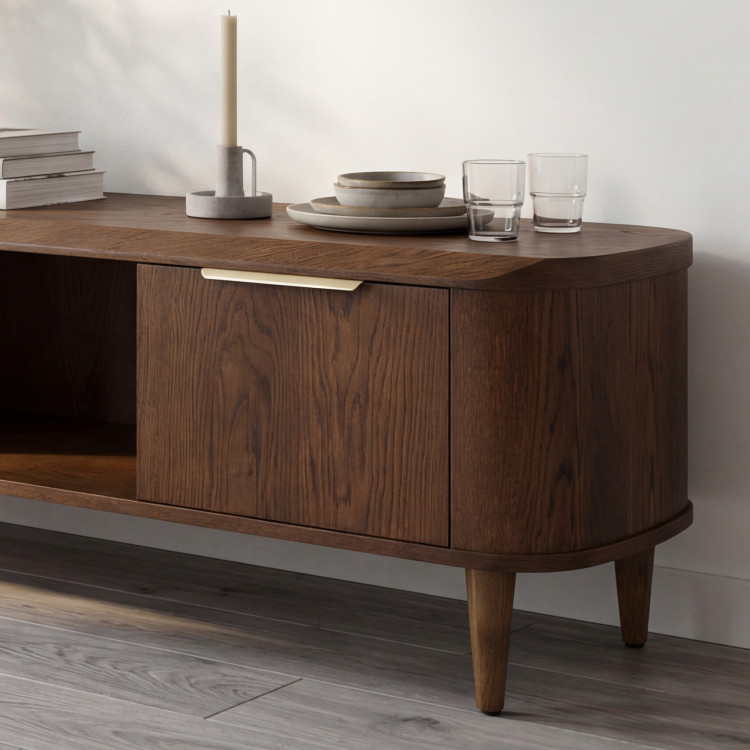 Lekerekített TV-szekrény 180 cm dió színben  - 12