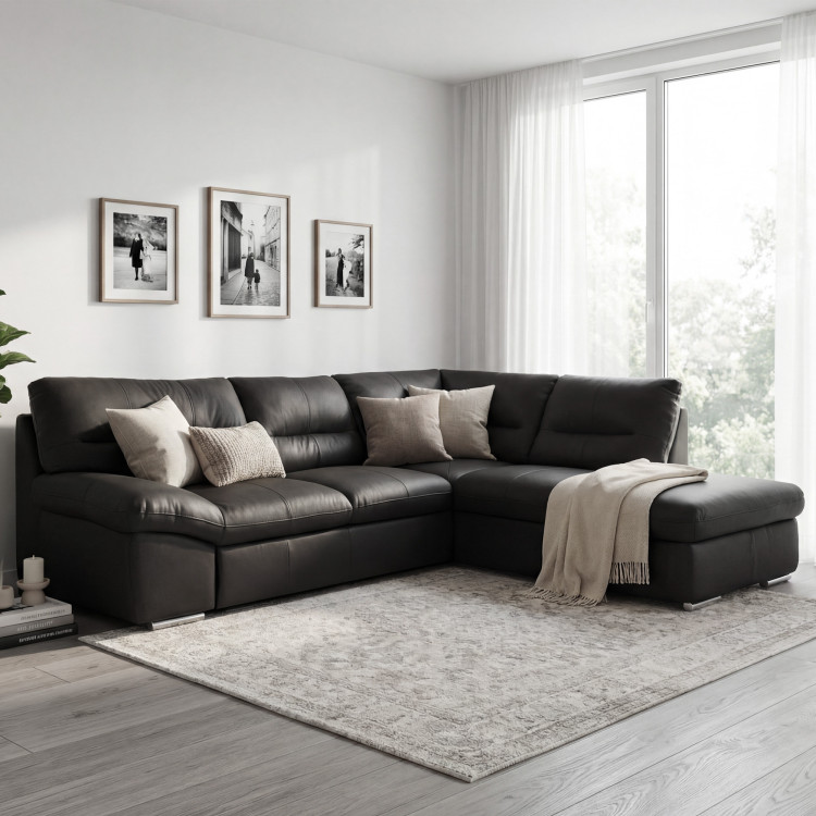 Rohos sarokkanapé - jobb oldali fekete bőr, William sarok jobb oldalon  - 1
