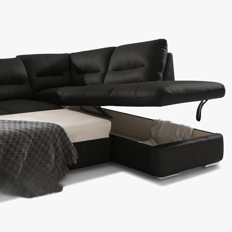 Rohos sarokkanapé - jobb oldali fekete bőr, William sarok jobb oldalon  - 8