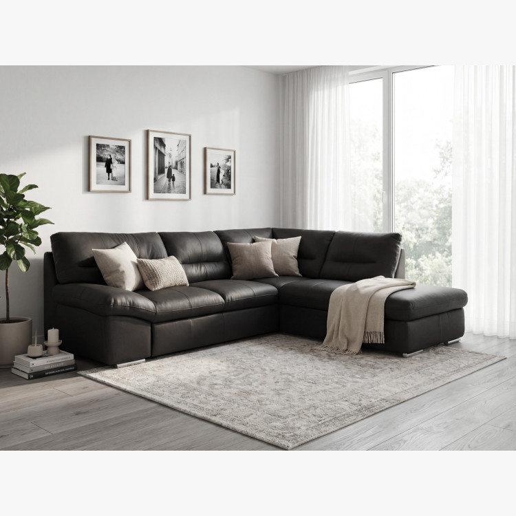Rohos sarokkanapé - jobb oldali fekete bőr, William sarok jobb oldalon  - 9