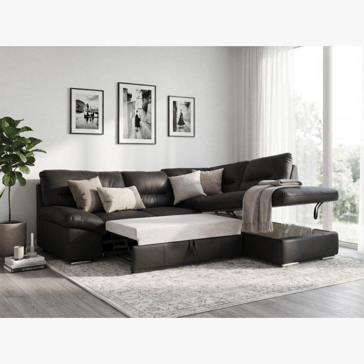 Rohos sarokkanapé - jobb oldali fekete bőr, William sarok jobb oldalon  - 10