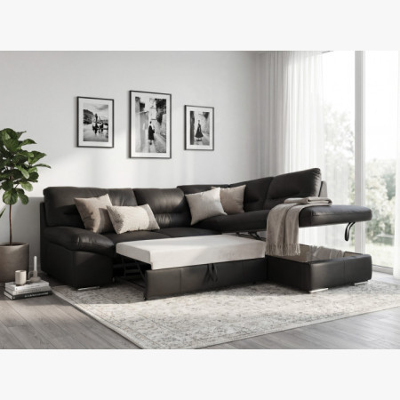 Rohos sarokkanapé - jobb oldali fekete bőr, William sarok jobb oldalon  - 10