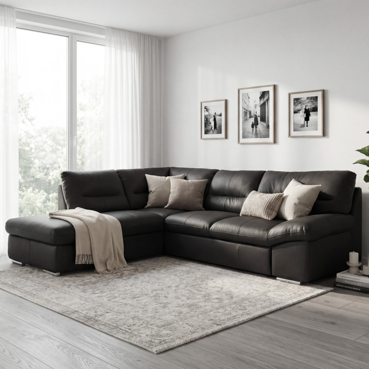 Rohos sarokkanapé - jobb oldali bőr fekete, William sarok balra  - 1