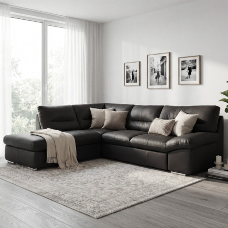 Rohos sarokkanapé - jobb oldali bőr fekete, William sarok balra  - 1