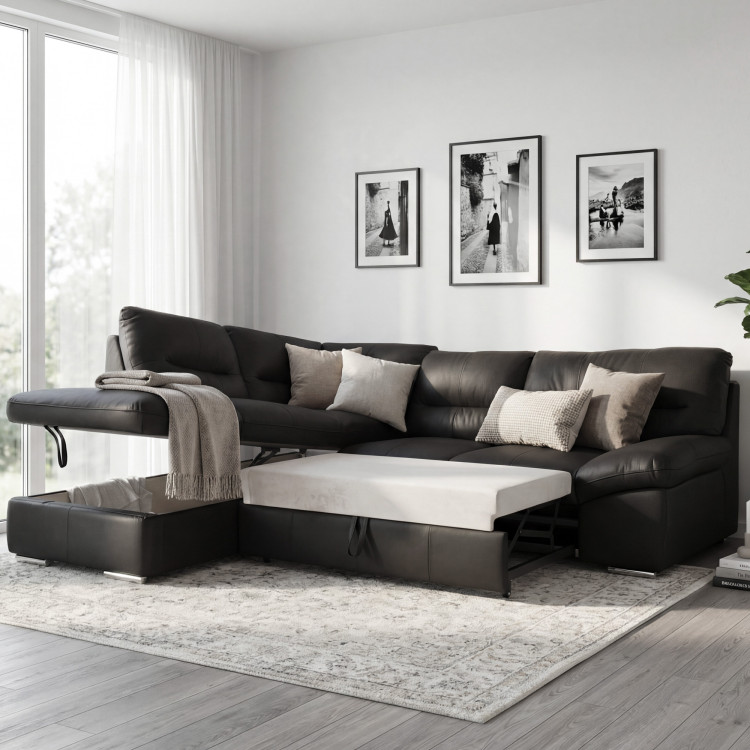 Rohos sarokkanapé - jobb oldali bőr fekete, William sarok balra  - 2