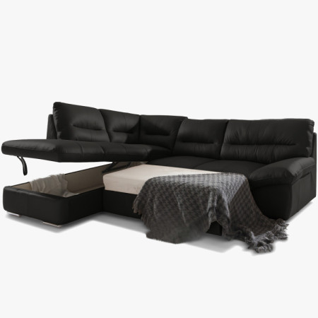 Rohos sarokkanapé - jobb oldali bőr fekete, William sarok balra  - 3