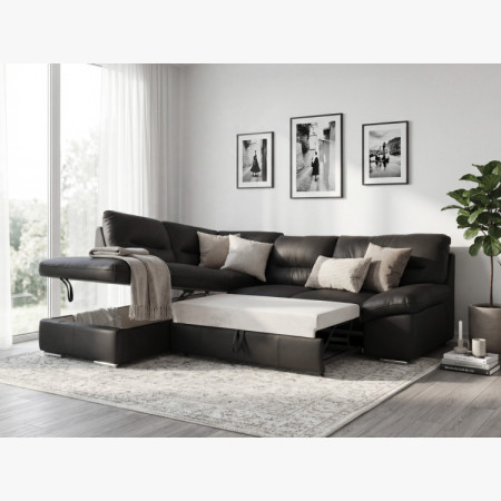 Rohos sarokkanapé - jobb oldali bőr fekete, William sarok balra  - 10