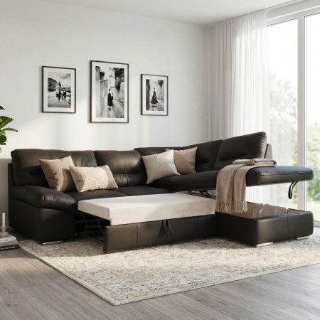 Rohkanapé sarok - jobb bőr ESPRESSO, William sarok jobb oldalon  - 1