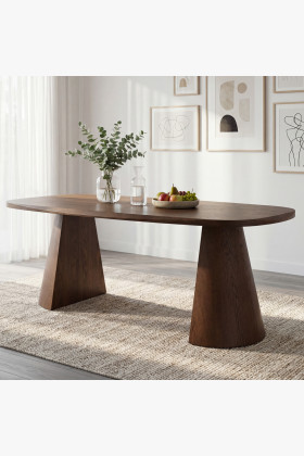 200 cm dió színű design étkezőasztal tömör tölgy furnéros asztallappal