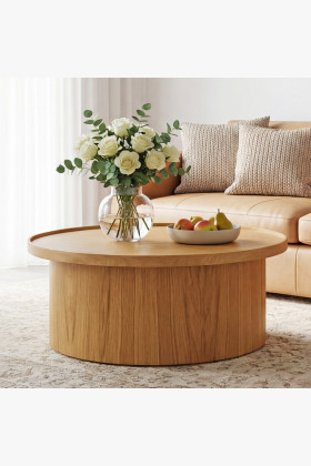 Natúr tölgy kerek dohányzóasztal, Ø 80 cm, henger alakú lábakkal