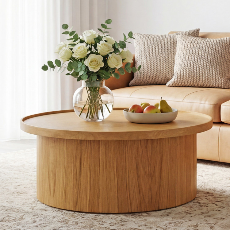 Dub tölgy dohányzóasztal natúr tölgy, Ø 80 cm henger alakú  - 1